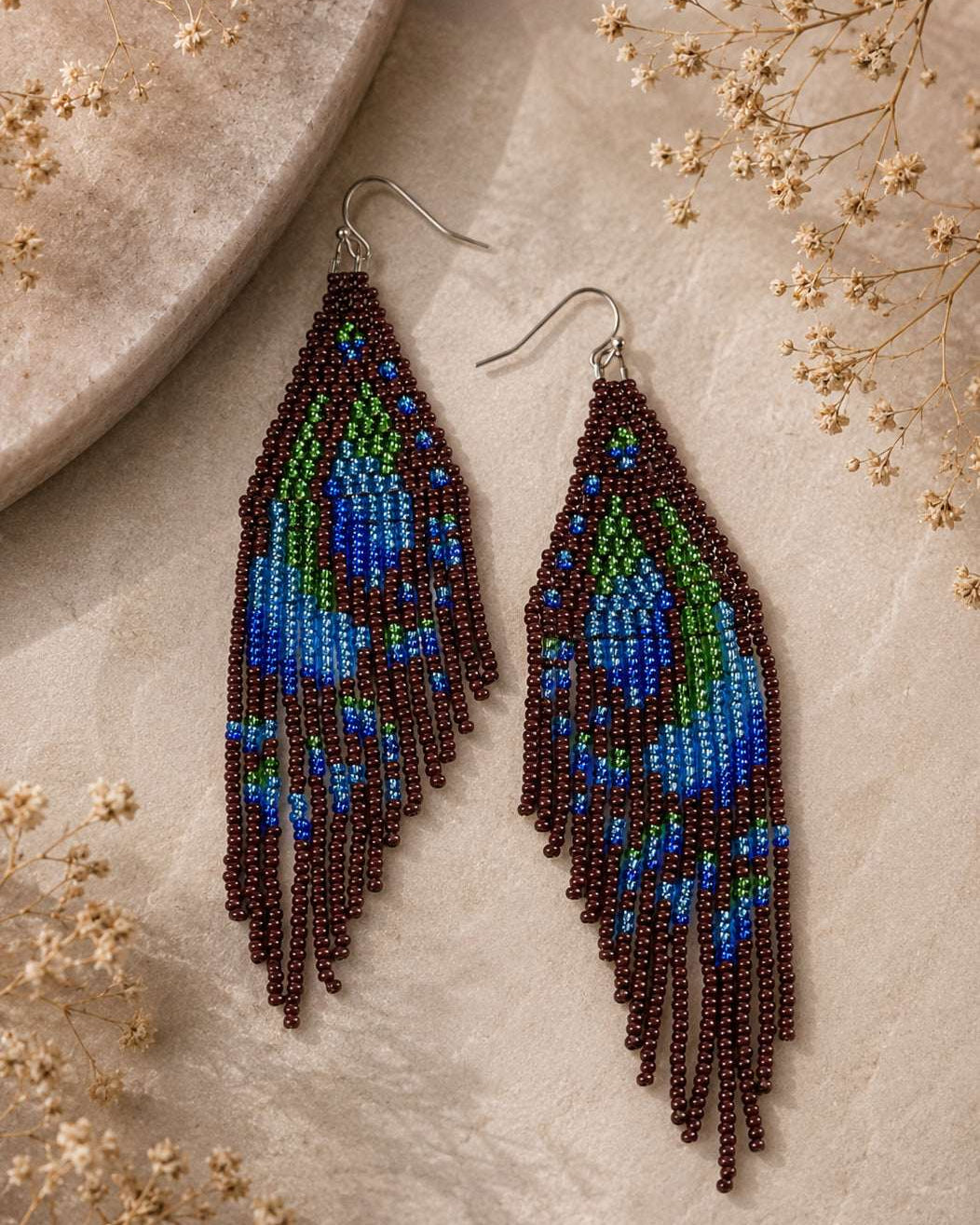 Brown Transy Fringe Beaded Earrings