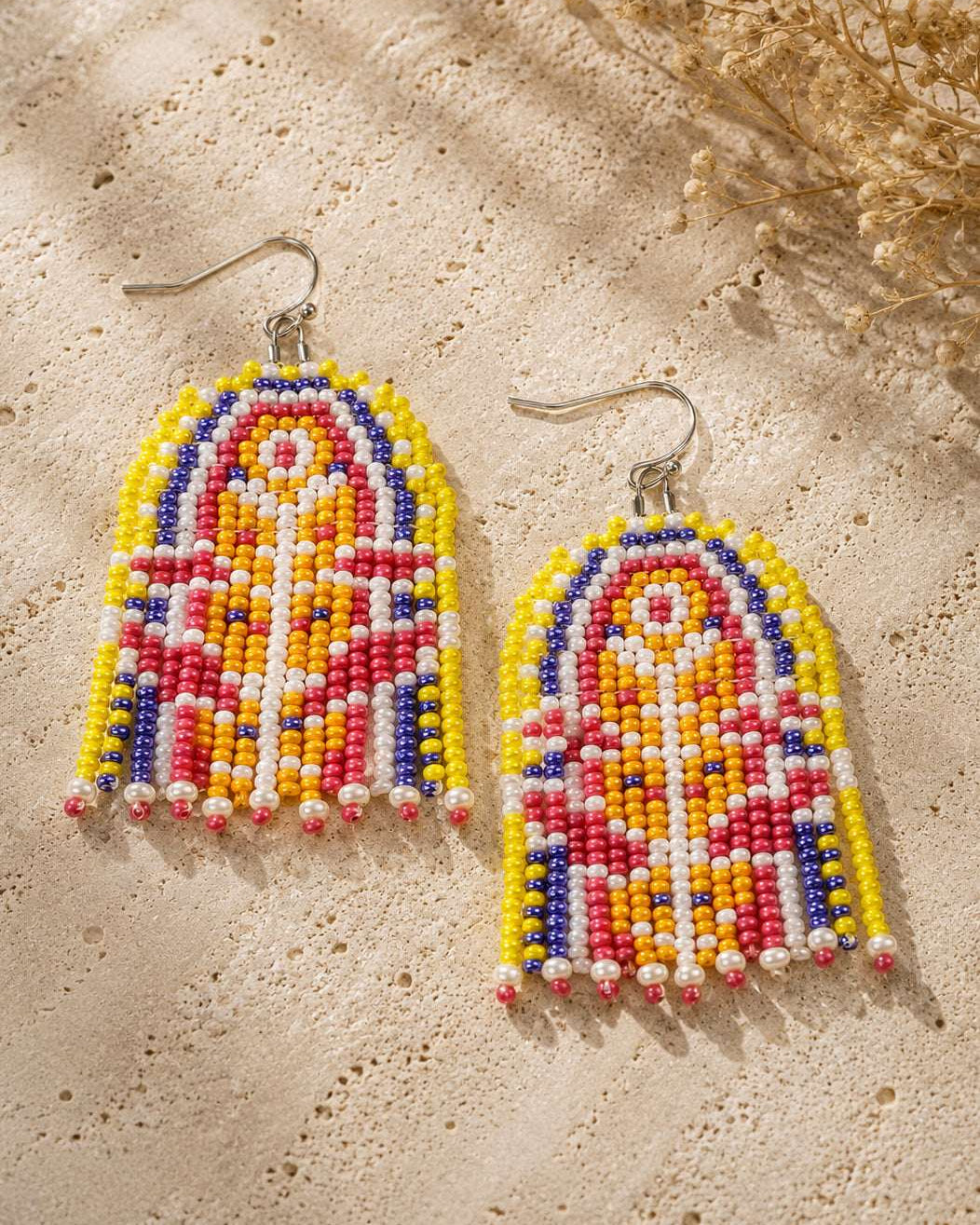 Crimson Fringe Beaded Earrings