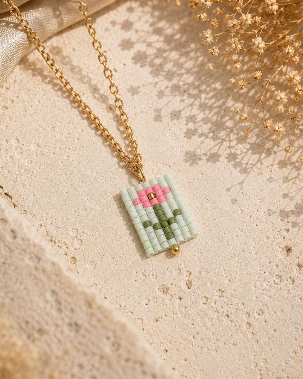 Pink Bloom Charm Beaded Necklace