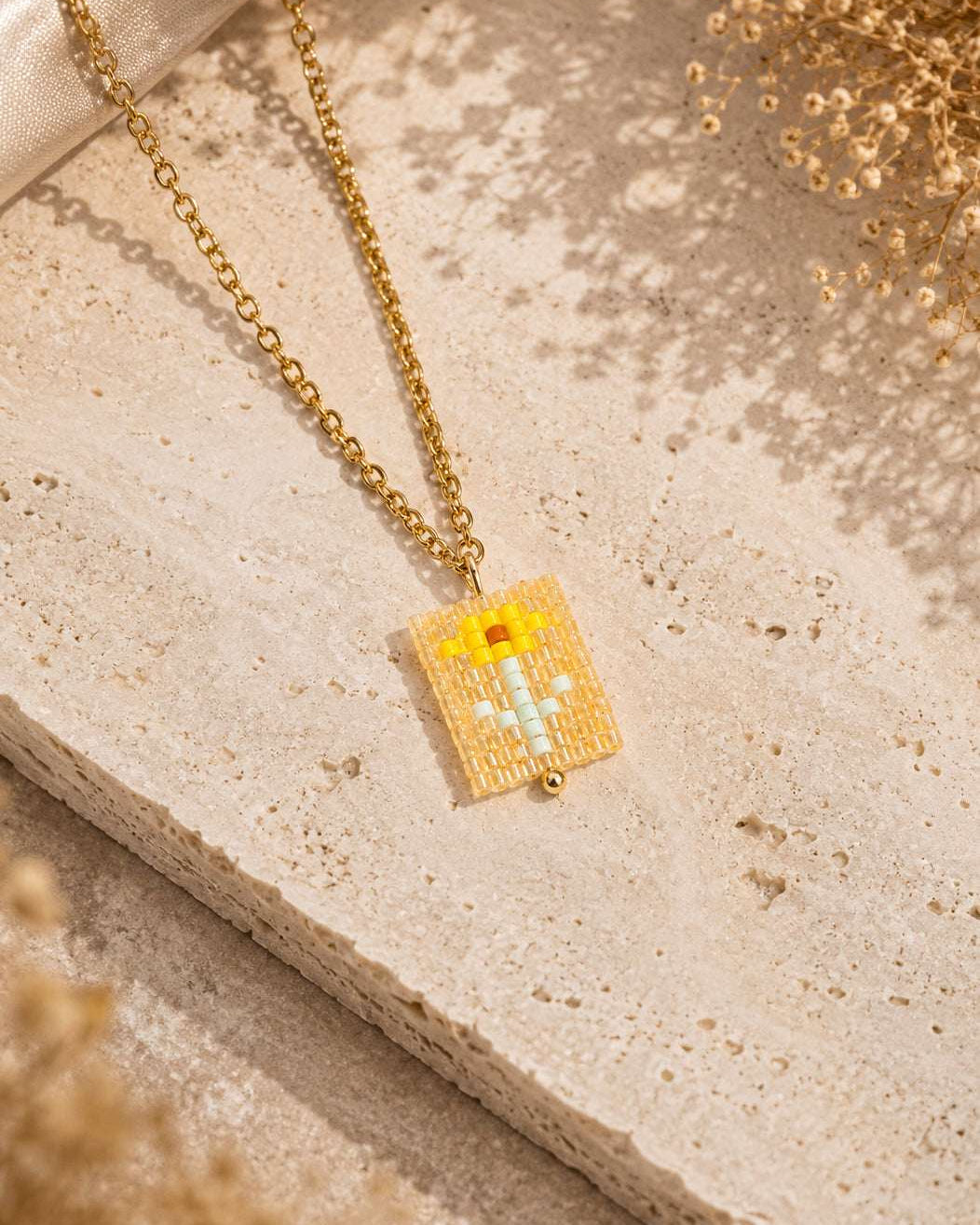 Yellow Charm Beaded Necklace