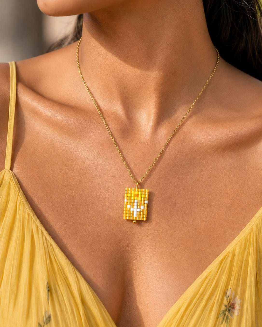 Yellow Charm Beaded Necklace