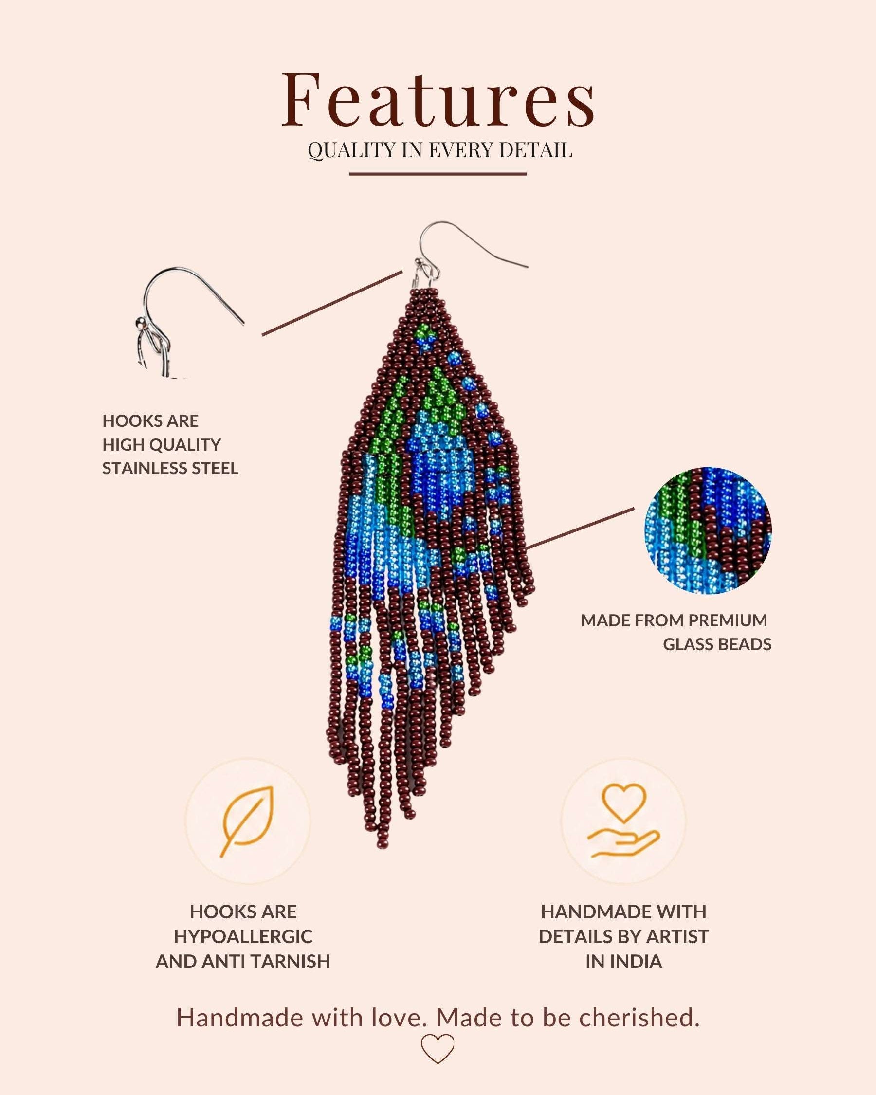 Brown Transy Fringe Beaded Earrings