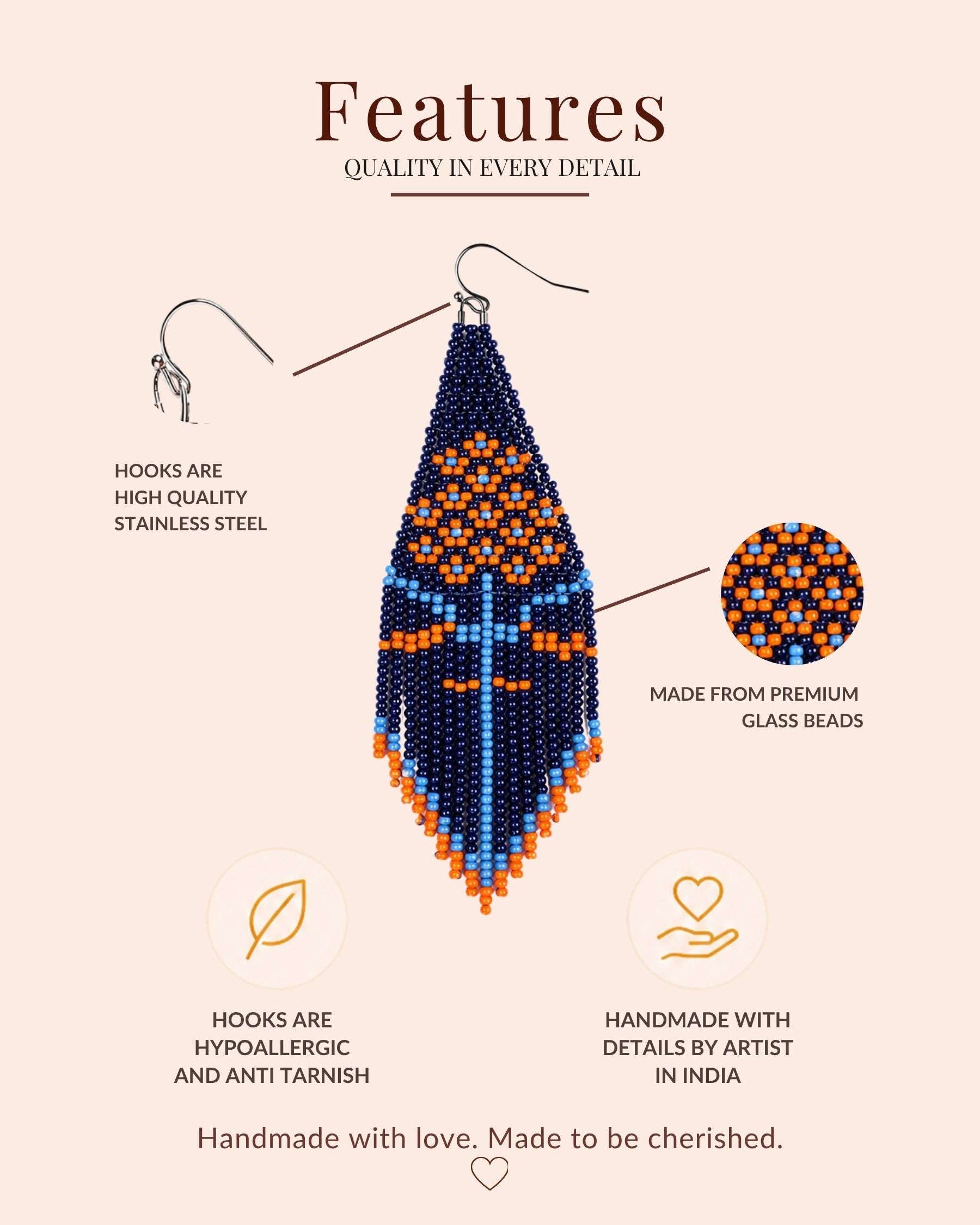 Orange Floral Fringe Beaded Earrings