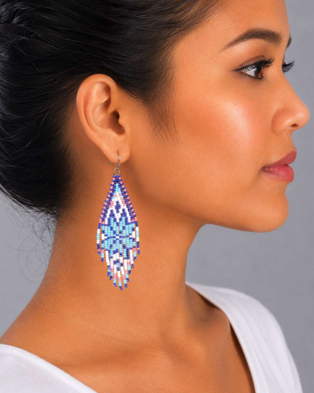 Pinky Glacier Beaded Fringe Earrings