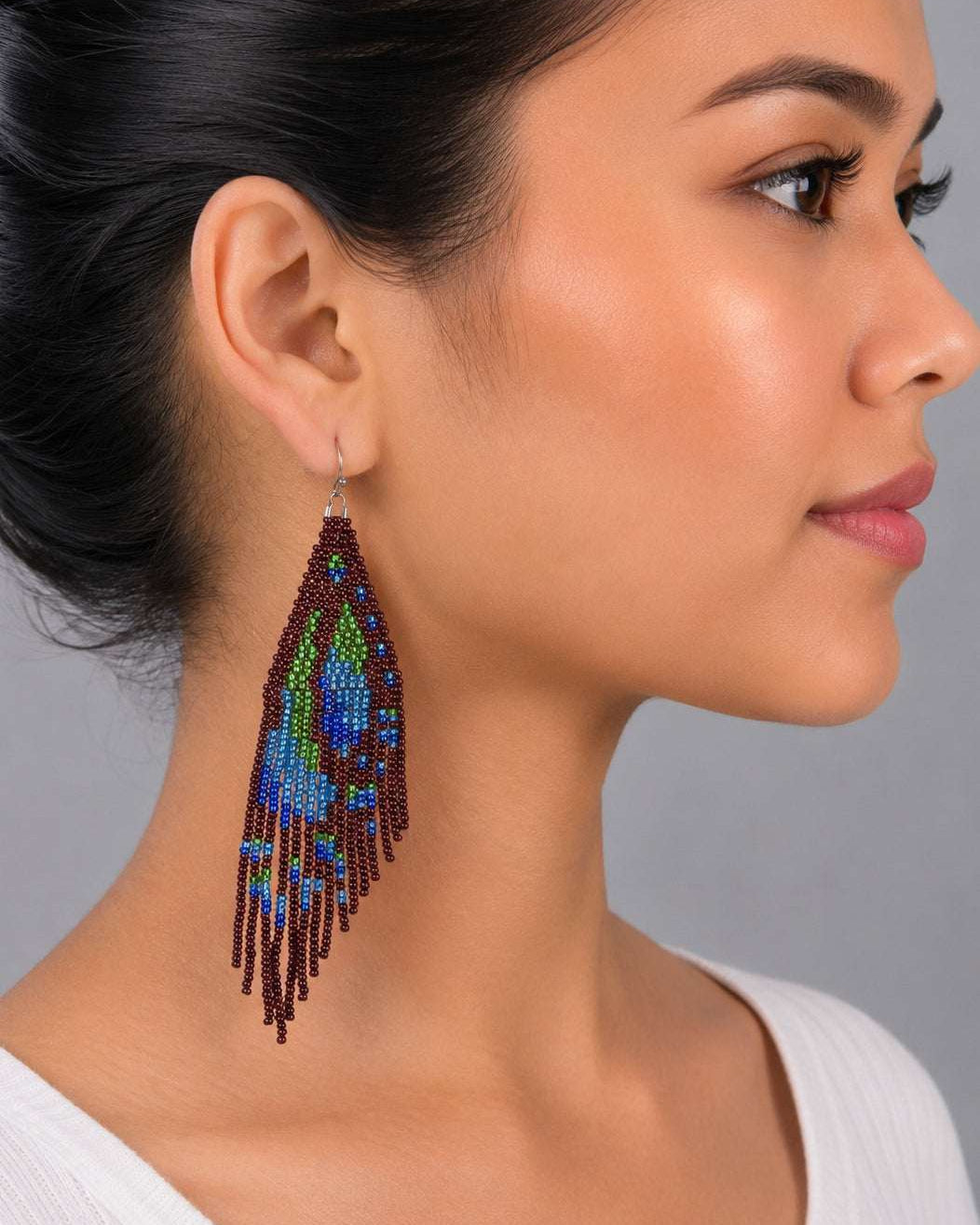 Brown Transy Fringe Beaded Earrings