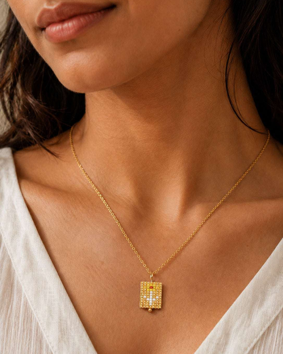 Yellow Charm Beaded Necklace