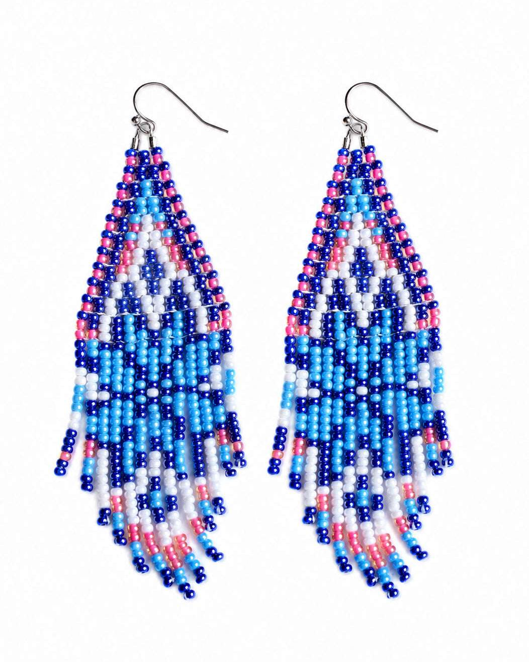 Pinky Glacier Beaded Fringe Earrings