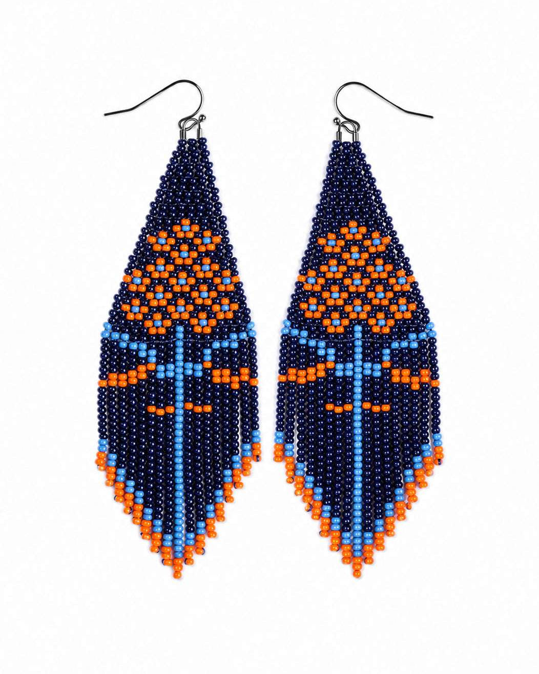 Orange Floral Fringe Beaded Earrings
