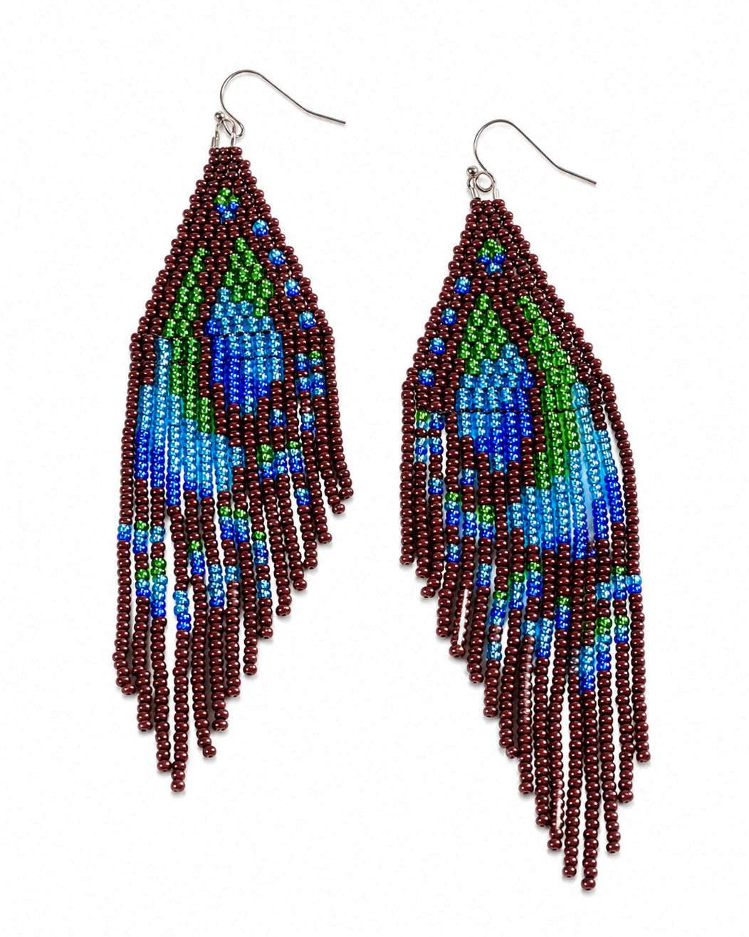 Brown Transy Fringe Beaded Earrings
