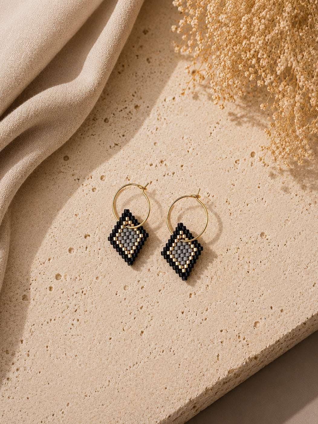Cloudy Beaded Hoop Earrings