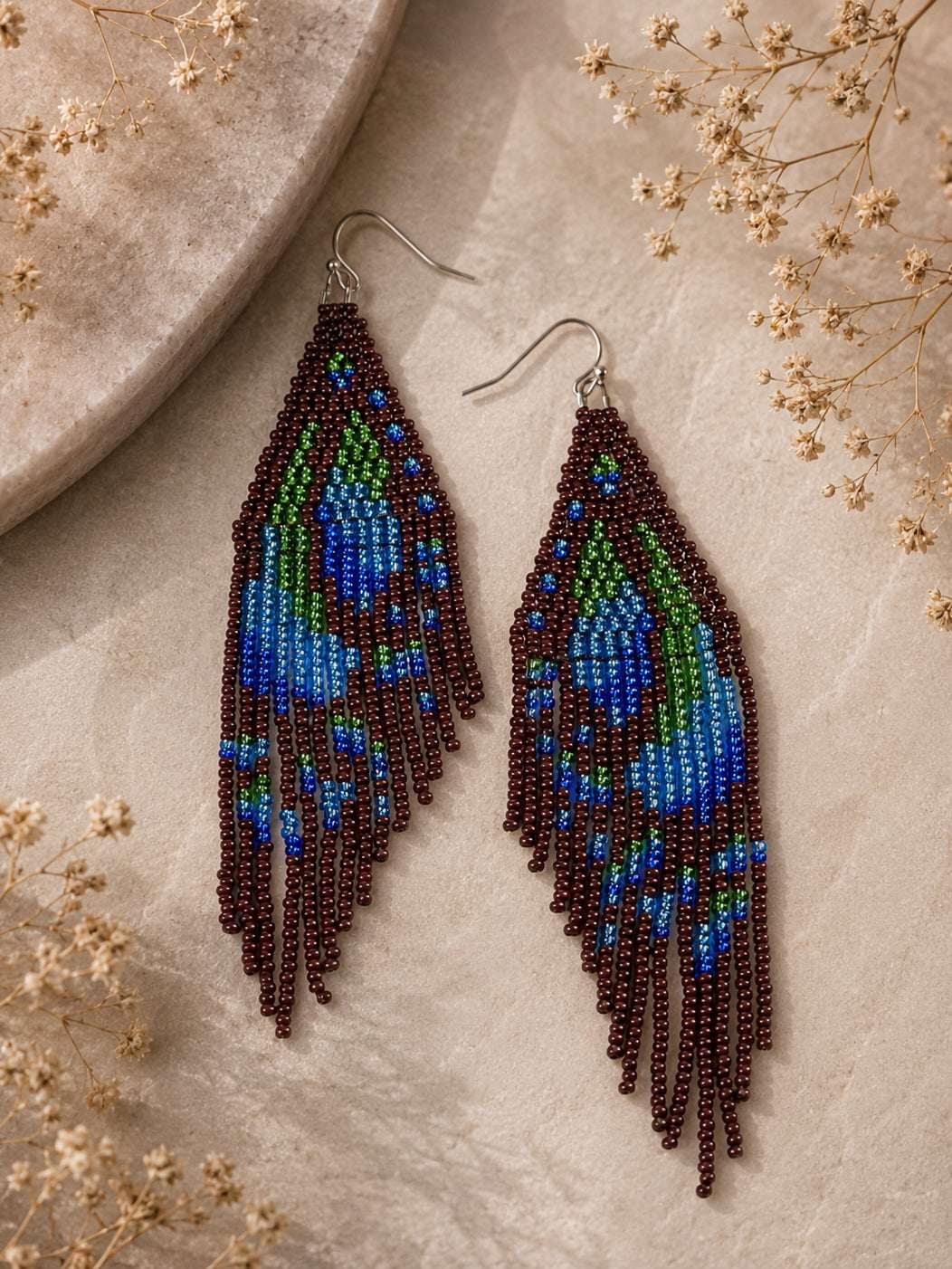 Brown Transy Fringe Beaded Earrings