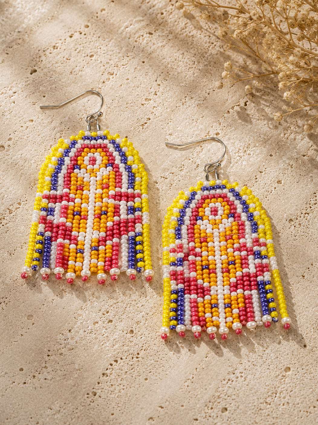 Crimson Fringe Beaded Earrings