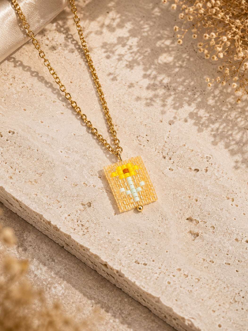 Yellow Charm Beaded Necklace