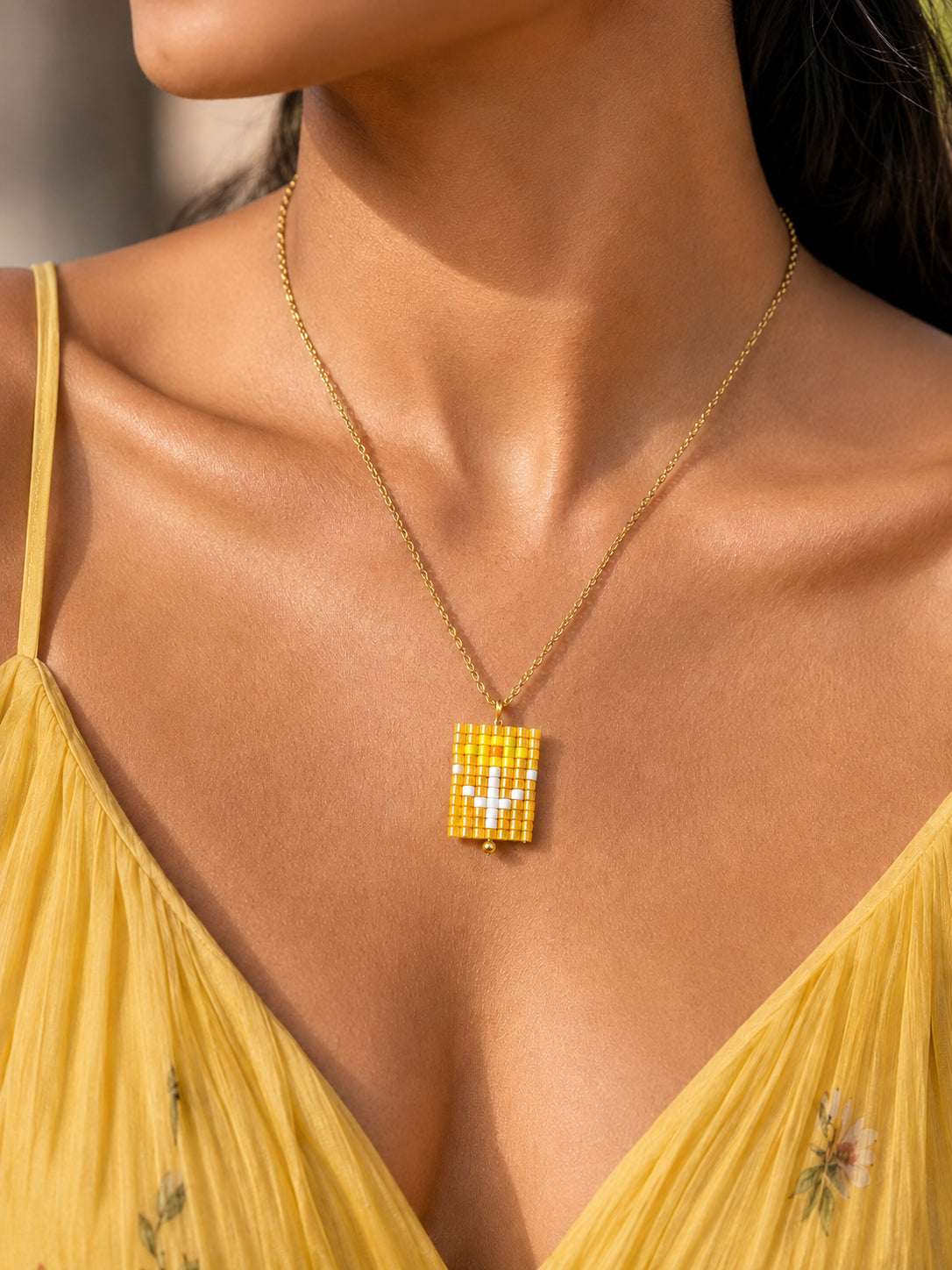 Yellow Charm Beaded Necklace