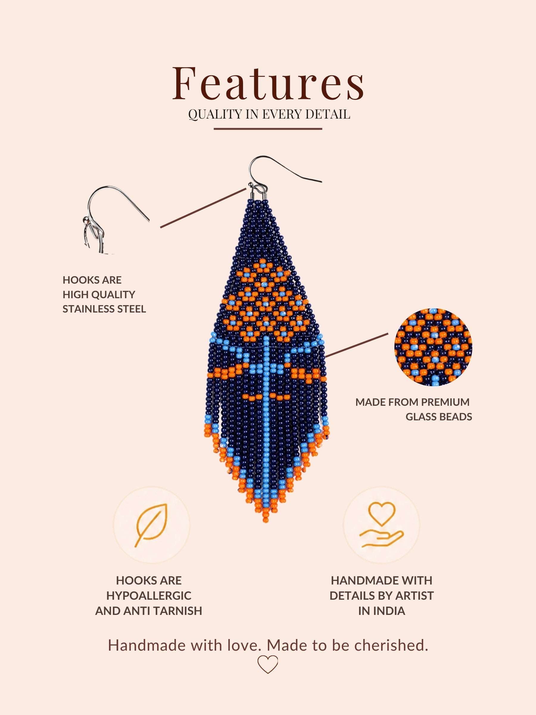 Orange Floral Fringe Beaded Earrings