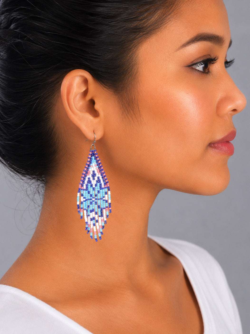 Pinky Glacier Beaded Fringe Earrings
