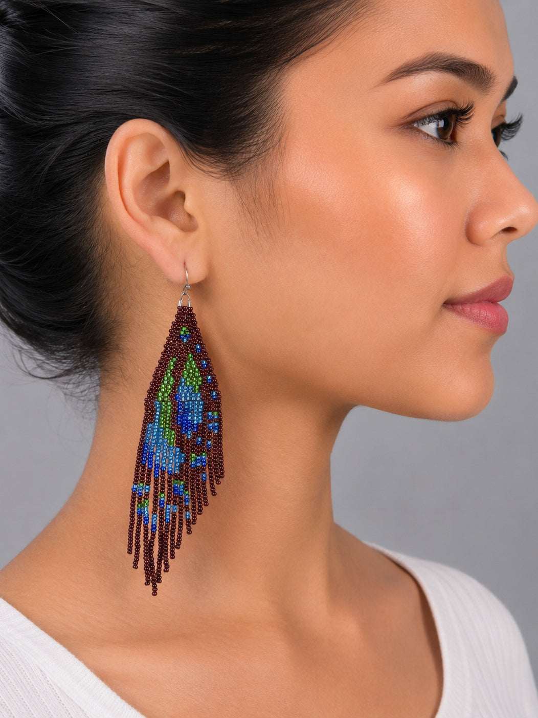 Brown Transy Fringe Beaded Earrings