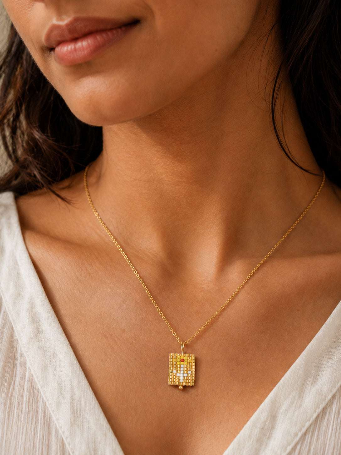 Yellow Charm Beaded Necklace