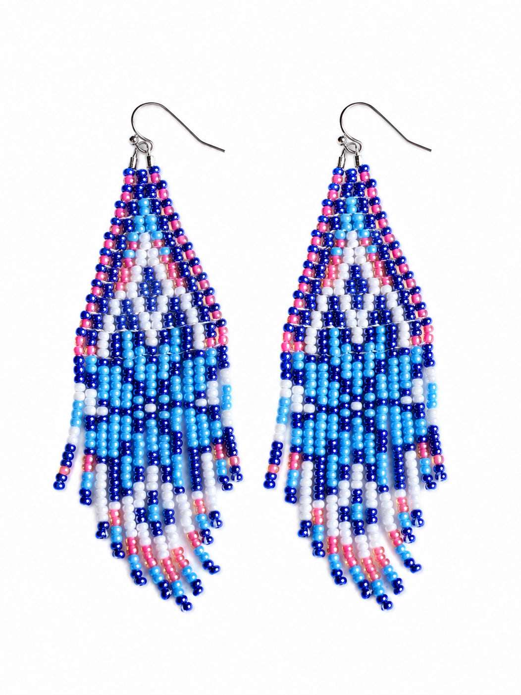 Pinky Glacier Beaded Fringe Earrings