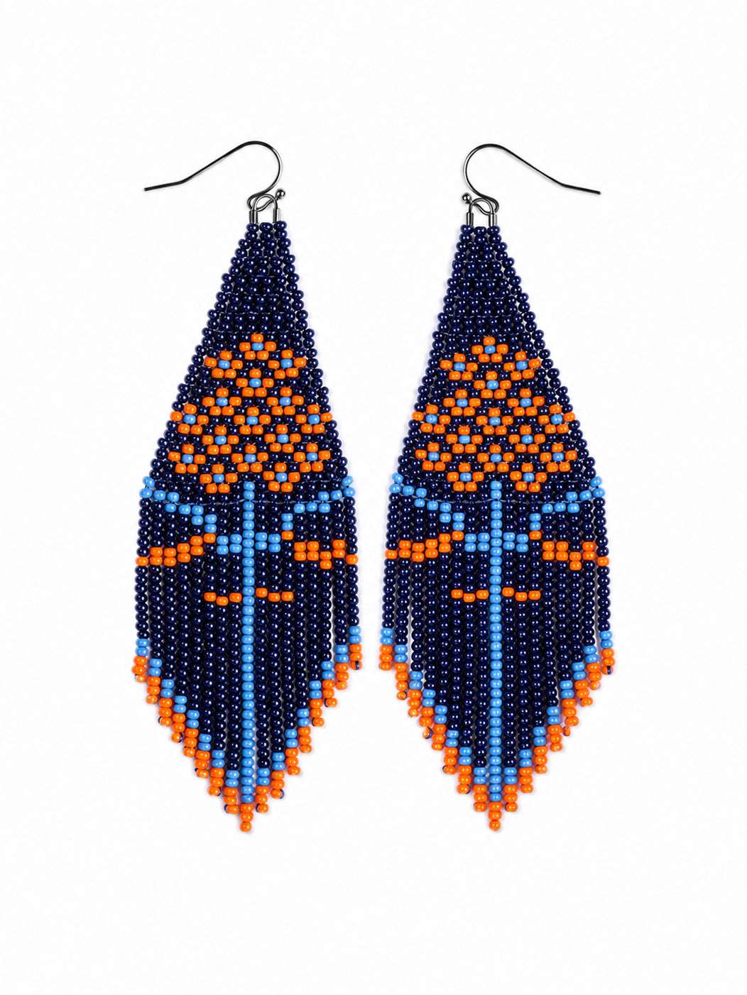Orange Floral Fringe Beaded Earrings